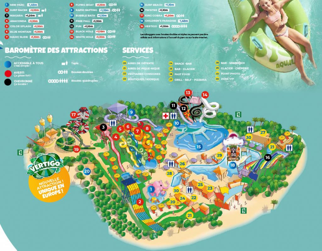 Plan du parc Aquatique Aqualand Frejus