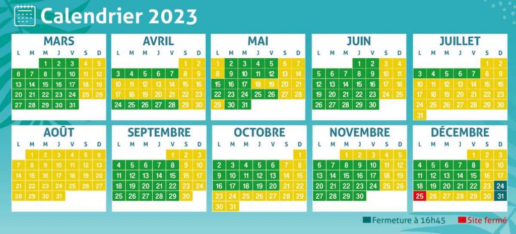 date et horaires ouvertures antilles de jonzac 2023