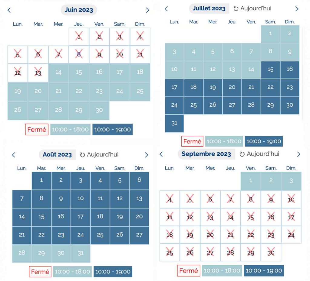 calendrier et horaire Aqualand Fréjus 2023