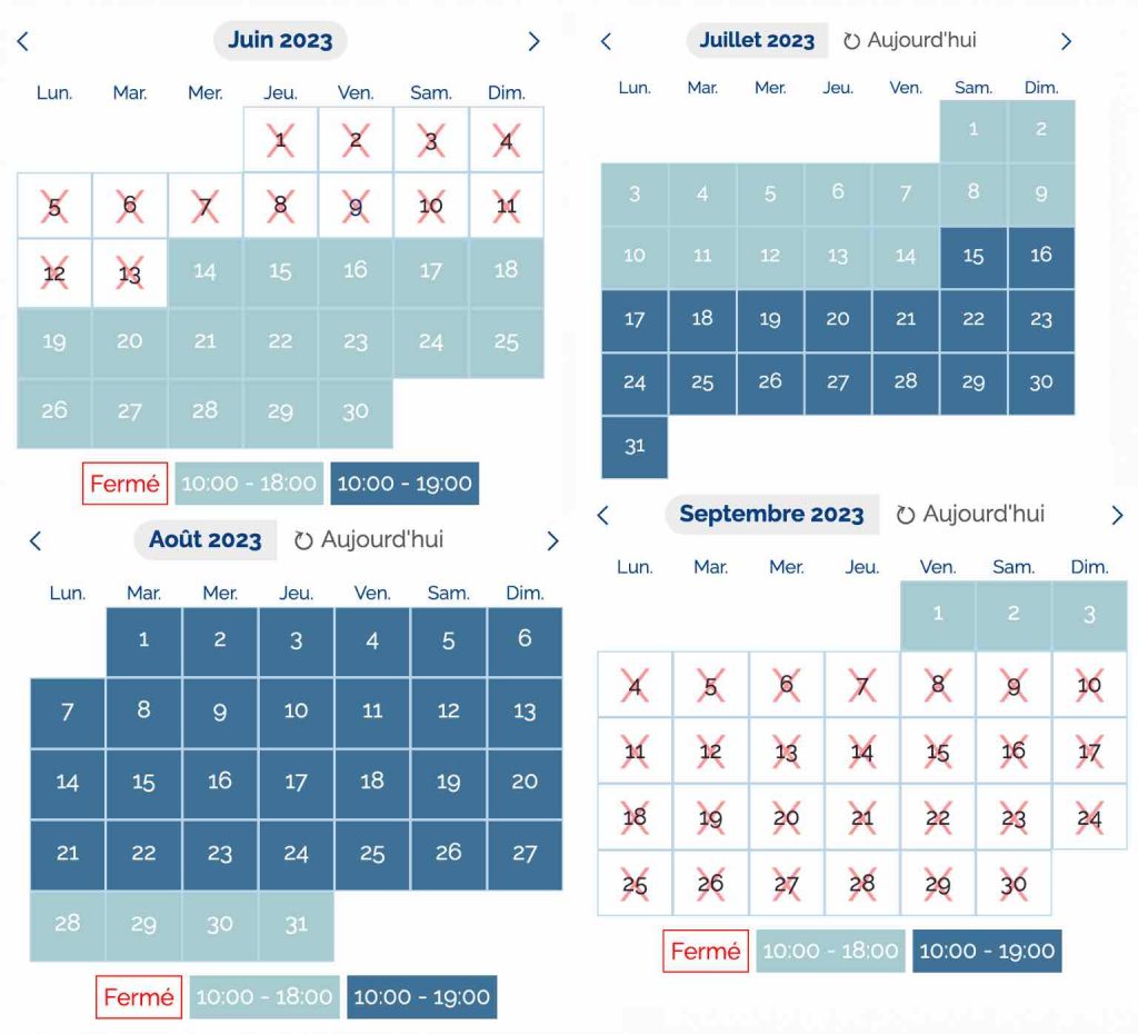 calendrier date et horaire ouverture Aqualand Sainte Maxime 2023