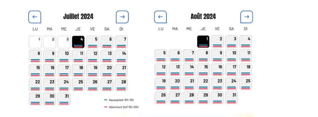 calendrier 2024 aquasplash ouverture horaires