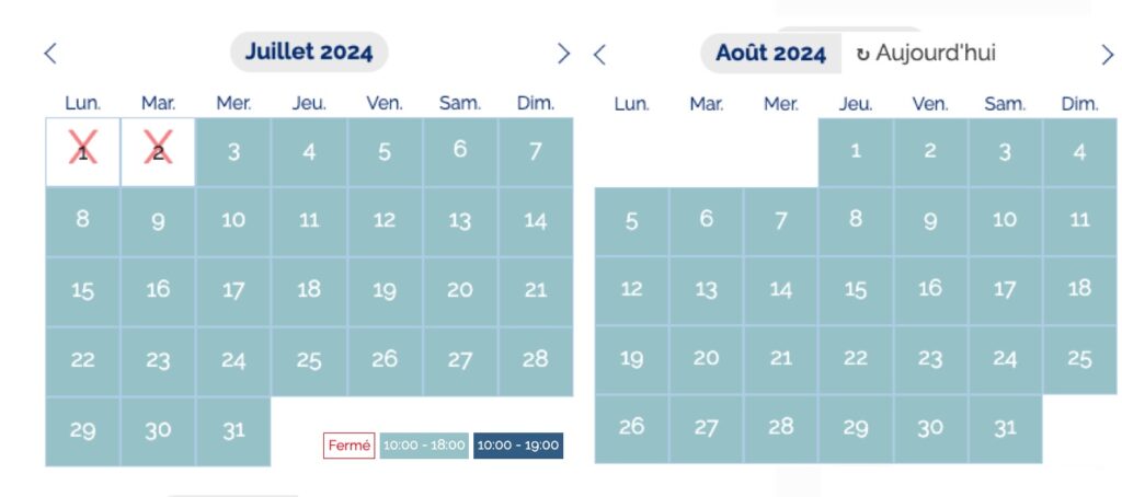 calendrier d'ouverture et fréquentation Aqualand Port Leucate 2024