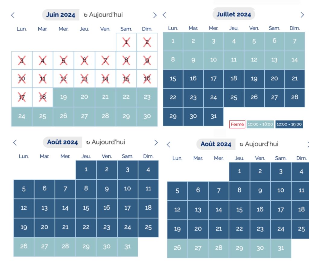 calendrier ouverture, horaire affluence et fréquentation Aqualand Sainte Maxime 2024