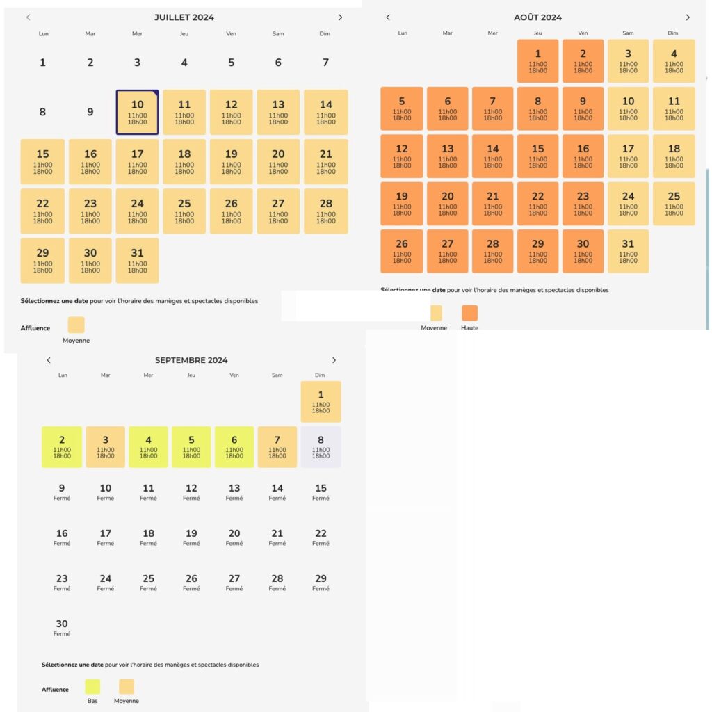 calendrier de prevision affluence caribe aquatic park été 2024