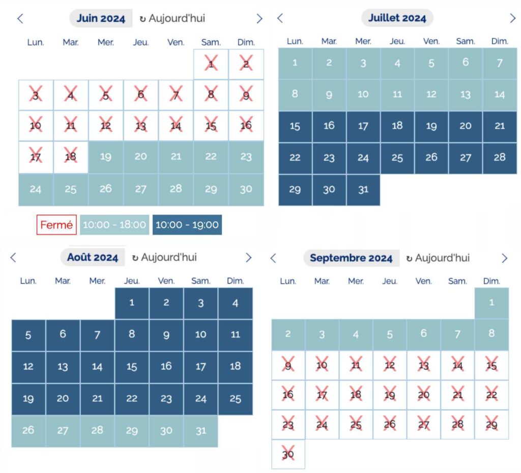 Calendrier d'ouverte d'affluence et de fréquentation Aqualand Arcachon 2024 (avec horaires)
