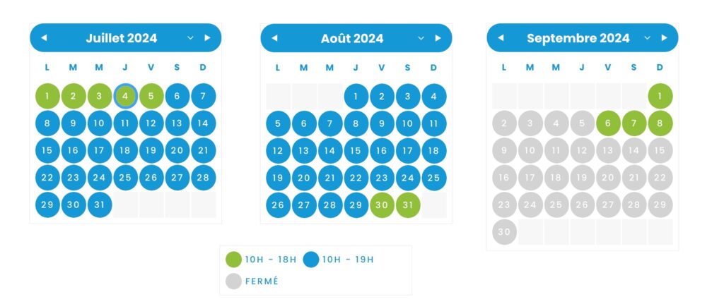 calendrier jour ouverture et horaire parc O'Gliss Park 2024