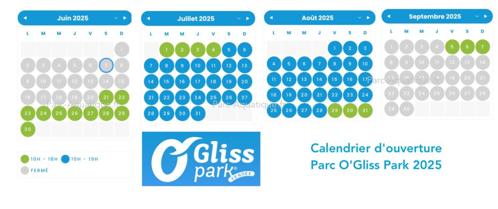 Calendrier d'ouverture parc O'Gliss Park et affluence, horaires 2025