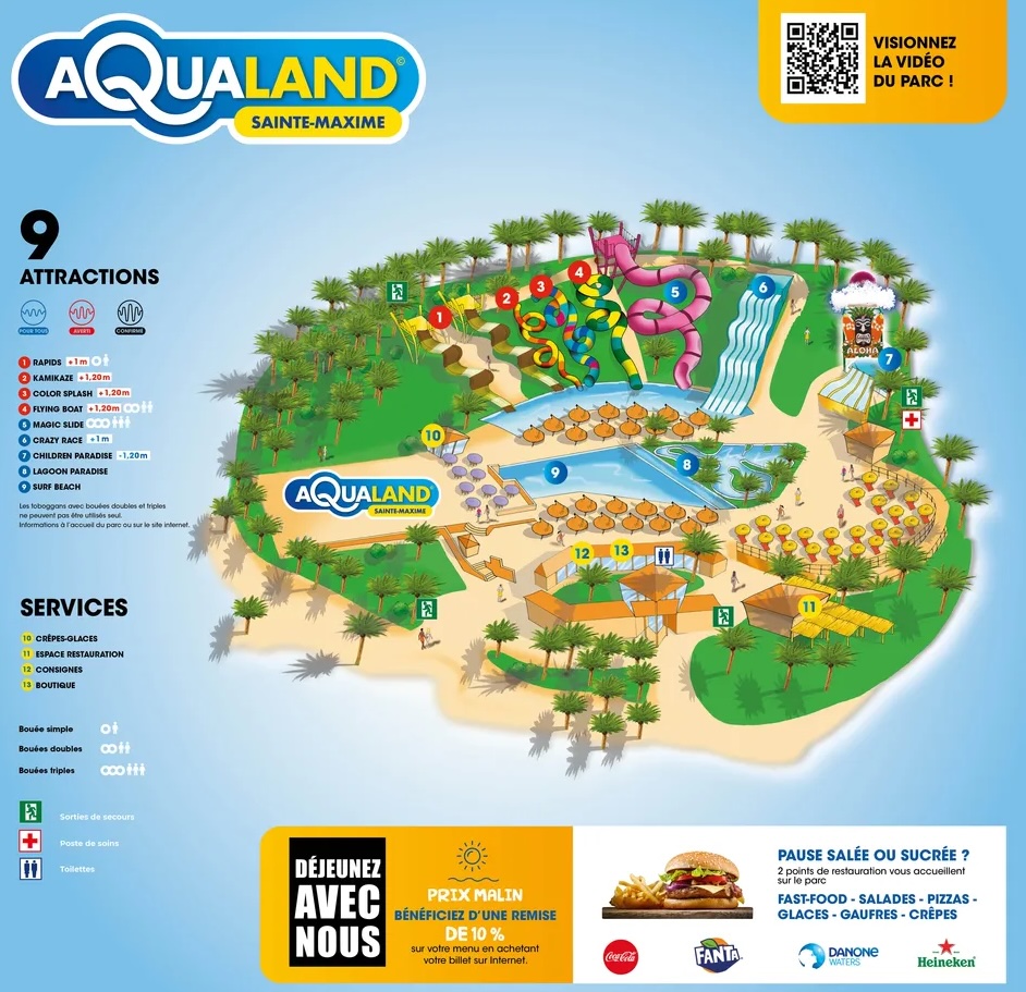 Plan attractions aquatiques Aqualand Sainte Maxime
