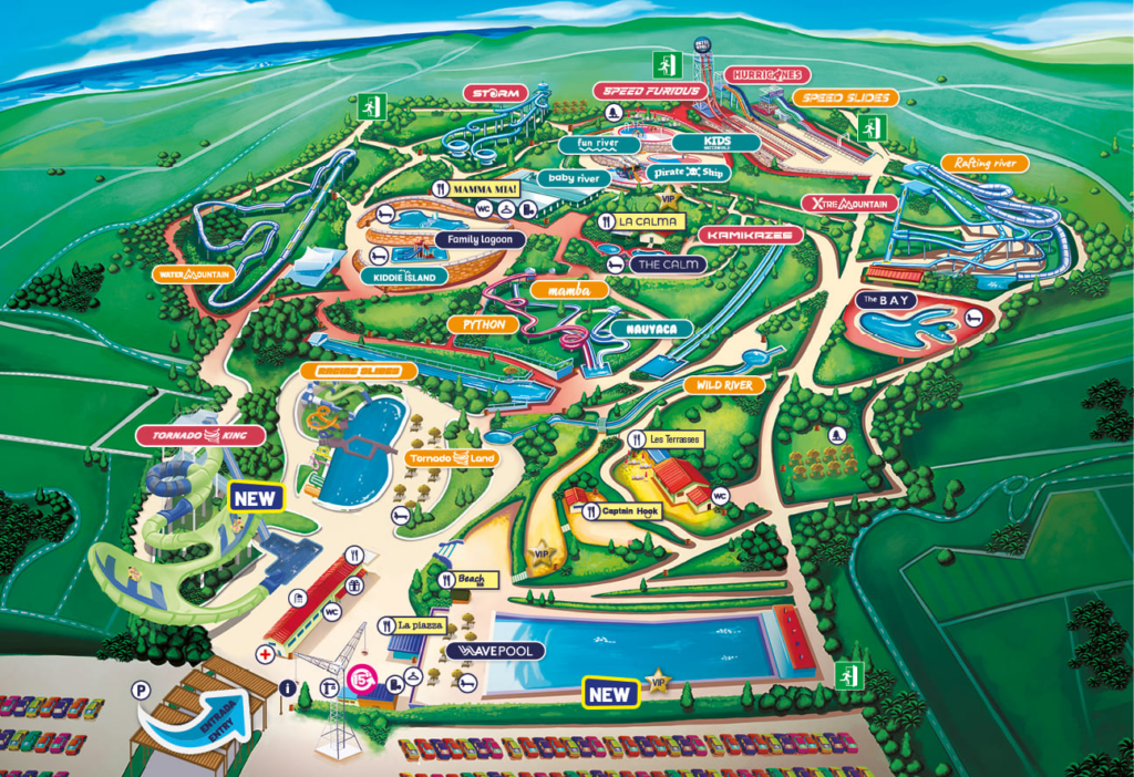 Plan parc aquatique Water World à lloret de mar en Espagne : attractions et piscines