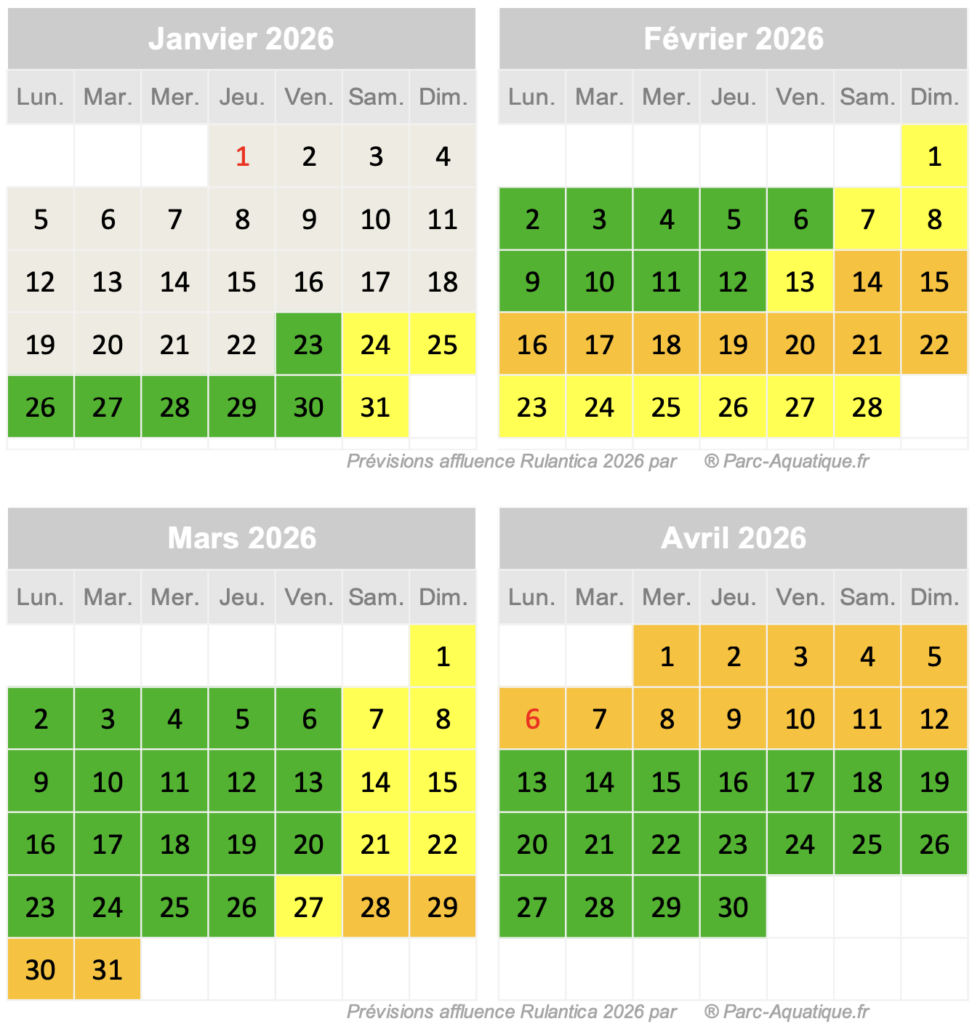 prévision affluence et fréquentation rulantica janvier février mars et avril 2026
