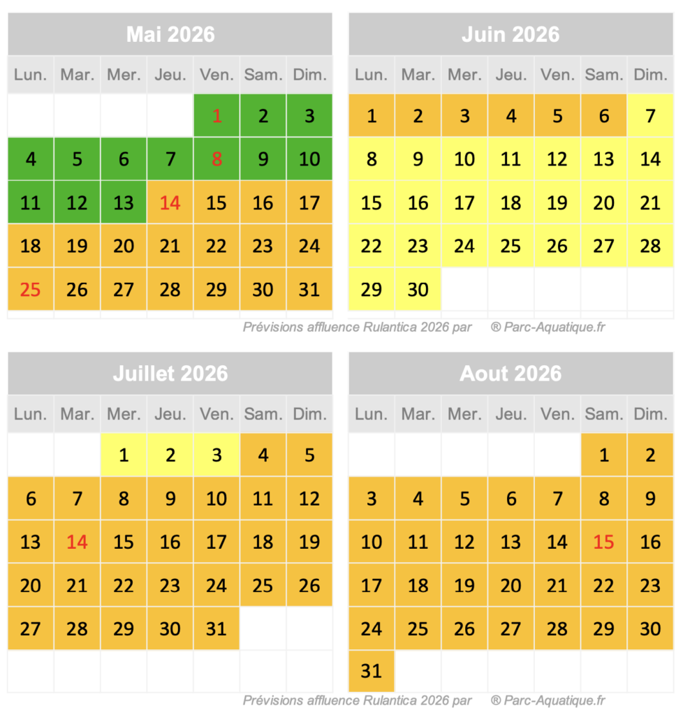 prévisons fréquentation et affluence Rulantica mai juin juillet aout 2026 été