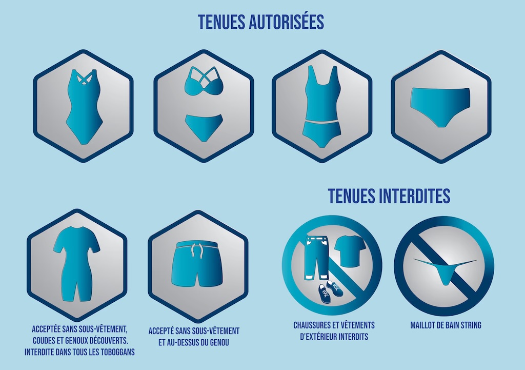 liste tenue acceptee, autorisée et interdite à l'Aquascope et dans les toboggans